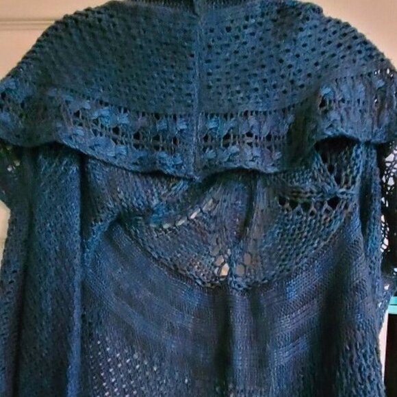 Crochet Teal Blue Open Cardigan Jacket - Picture 2 of 2